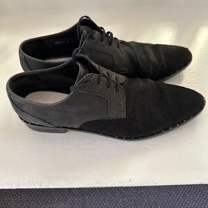 Freda Salvador Oxford Black Matte Leather and Black Pony Hair SZ 11